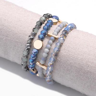 China TRENDY 8mm Colored Glass Crystals Beads Stacked Bracelets For Women Handmade Chic Bracelets Sets Wholesale for sale