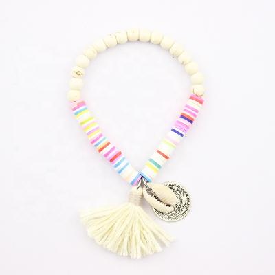 China TRENDY Wooden Beaded Polymer Clay Friendship Bracelets For Women Best Friends Cowrie Charm Bracelets for sale