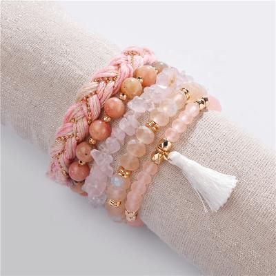 China FASHIONABLE Stackable Natural Stone Beaded Bracelets For Women Classic Handmade Semi Precious Beads Jewelry Set for sale