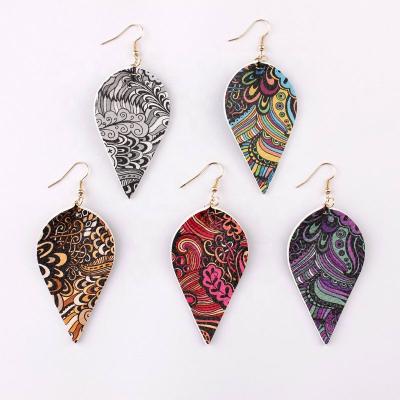 China TRENDY Paisley Pattern Print Leaf Leaves Dangle Drop Earrings For Women Bandanna Leaf Drop Earrings for sale