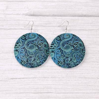 China TRENDY Black Day Printed Wooden Disc Dangle Drop Earrings For Women Wooden Drop Earrings for sale