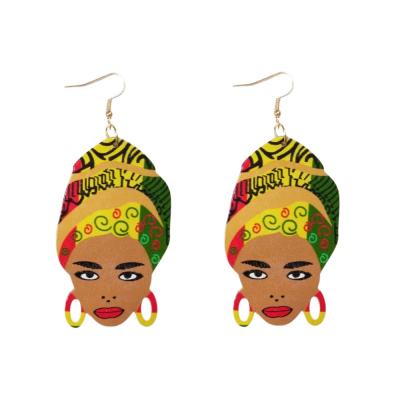 China Vintage African Wood Print Dangle Drop Earrings For Women Kwanzaa Gift Wood Printed To Dangle Earrings for sale