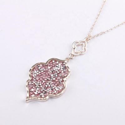 China FASHIONABLE Pave Crystals Morocco Magnolia Long Chain Pendant Necklaces for sale