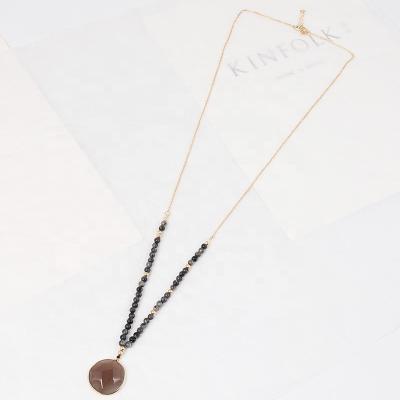 China Trendy Fashion Chic Jewelry Gray Natural Stone Pendant Necklaces Long Chain For Women for sale