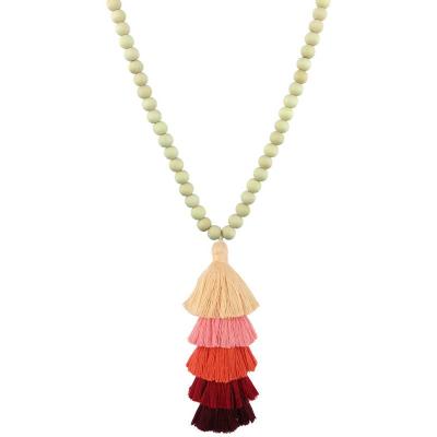 China New Style Fashion Ethnic Multiple Layer Tassel Necklace Wooden Pendant Necklace for sale