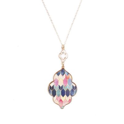 China Fashion Ethnic Baroque Floral Pattern Grand Prix Morocco Quatrefoil Filigree Pendant Necklace for sale