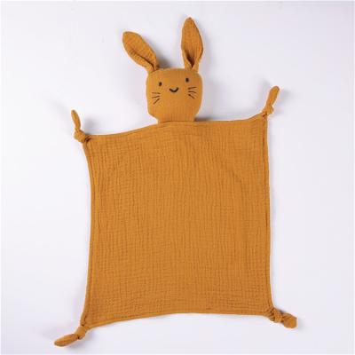 China PORTABLE Animal Soft Cute Rabbit Cotton Muslin Organic Bunny Knot Security Toy Comforter Blanket For Newborn Baby for sale