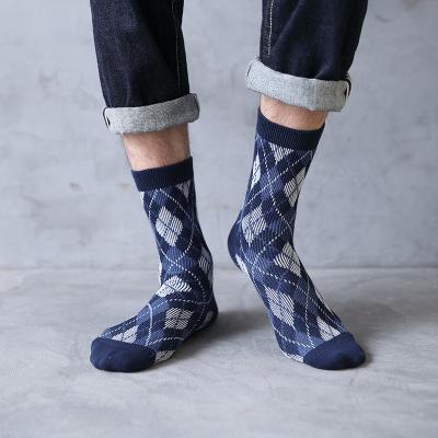 China No Yarn Floating Inside Of Socks Vintage England Style Argyle Men's Cotton Novelty Crew Bangs Two Double Cylinder Paper Feeds For Business for sale