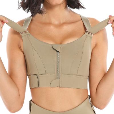 China Women's Waist Supportable Sports Bras Shockproof Front Zipper With Adjustable Velcroes Bra Posture Corrector Extra Shoulder And Back Straps Bra for sale