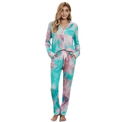 China 2021 QUICK DRY Valentine Ladies Sexy Tie Dye Long Sleeve Lounge Set Women's Sleepwear Set Plus Size Pajamas Nightgown Pajamas for sale