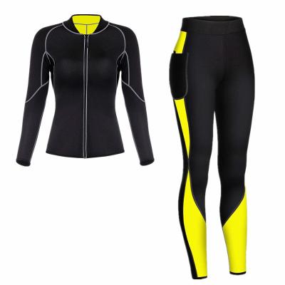 China Women Body Sauna Suit QUICK DRY Sweated Neoprene Suit Shaper Long Sleeves Slim Shirts And Gaiters Set Shapewear Weight Loss Sauna Suit for sale