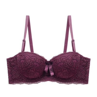 China Hot Selling 1/2 Cup Half Cup Pump Lace Underwire Bra Floral Women Underwear Seamless Push Up Bra For Female Girl for sale