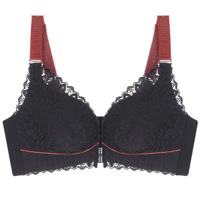 China Women Pump Front Closure Lace Bra Wireless Push Up Lift Up Bra Lace Up Front Buckle Bra Women Bralette plus size for sale