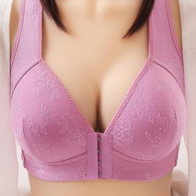 China Pump China Customized Wholesale Women's Plus Size 38 Push Up 40 Size Sexy Padded Front Open Bra Lace Embroidered Floral For Fat Ladies for sale