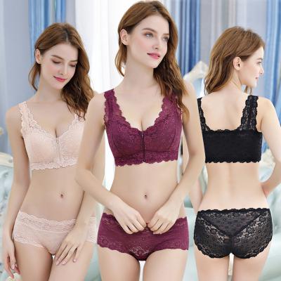 China Dropshipping Women's Gather Pump Vest Sexy Full Lace Bra Vest Cup Lift Up Tank Tops Wireless Front Closure Zipper Bra for sale