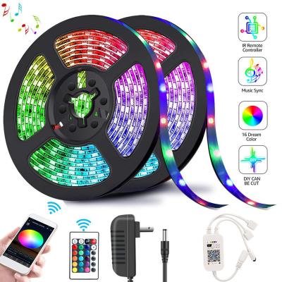 China Smart LANDSCAPE 10m long wifi led strip light set with 24keys IR 5050 control 12V 30led/m RGB led strip compatible with Google alexa voice for sale