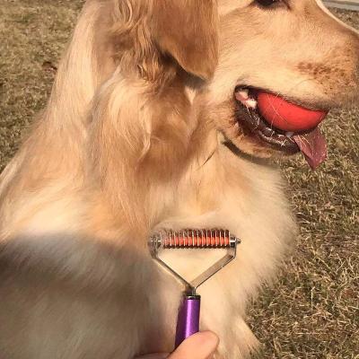 China 2 viable in 1 function stainless steel dog hair removal rake pet grooming deshedding tool for sale