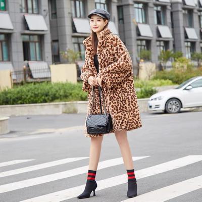 China New Breathable Spot Winter High Quality Leopard Print Mid Length Long Sleeve Thick Coat Thick Coat for sale