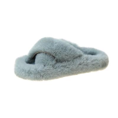 China Lightweight New Custom Plain Colors Indoor Ladies Outside Bedroom Flip Flops Open Toe House Cross Fur Slippers for sale