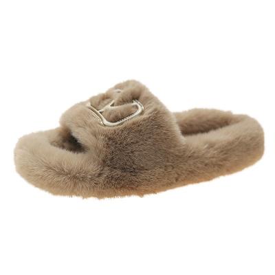 China Fur Wearing Flip Flop Slippers Cotton Casual Simple Warm Light Metal Casual Decorative Slipper Bedroom Sale for sale