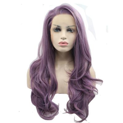 China New Products Eco-Friendly Custom Made Synthetic Lace Front Purple Curly Wig From Europe And America Body Wave for sale