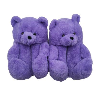 China Winter best-selling purple cute lightweight cotton indoor warm indoor home plush thicken Teddy Bear Slippers doll for sale