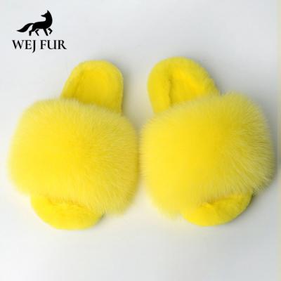 China Winter Lightweight Custom Outdoor Piece Hairy Fox Fur Slippers Slides Ladies Slippers And Sandals For Women for sale