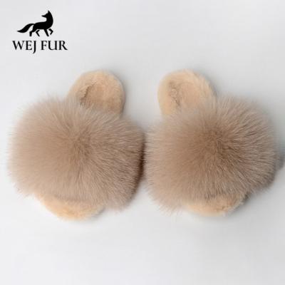 China Lightweight Custom Women's Luxury Winter Bedroom Slipper Home Fox Fur Slippers Bedroom Slippers For Women for sale