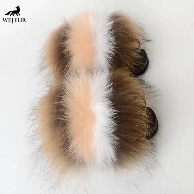 China New Design Light Winter Stain Warm Children's Fur Sandals And Slippers Fox Fur Fluffy Slippers For Kids for sale