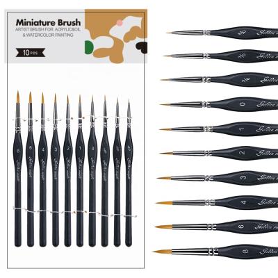 China Small Fine Brush Set 10pcs Drawing Tip Affects Kolinsky Sand Hair Artist Watercolor Brushes Miniature Oil Painting Brush for sale