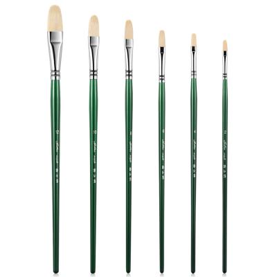 China Paint Professional 6 Pcs Filbert Tip Sharp Oil Paint Brushes Hog Bristle Brush For Face Body Art for sale