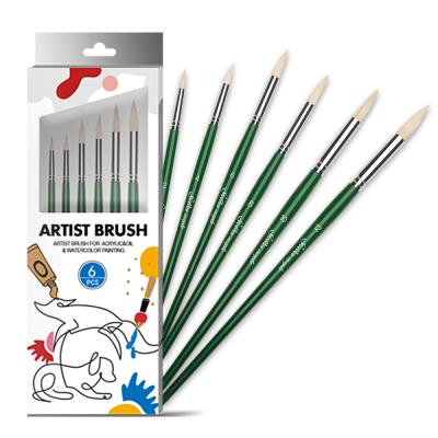 China Different Pig Hair Watercolor Professional 6 PCS Size Acrylic Artist Painting Brushes Set for sale