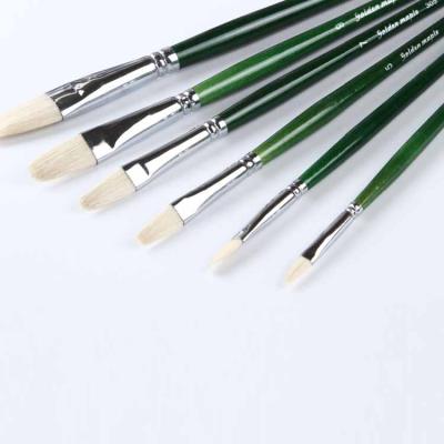 China Oil. Paintins 6pcs/set Acrylic Arts and Crafts Bristle Hair Green Handle Artist Brush Filbert Oil Painting Acrylic Brush Set for sale