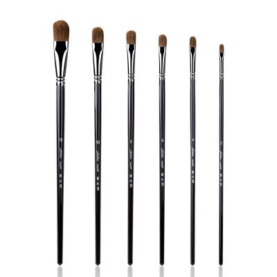 China 6pcs Paitning Black Handle Weasel Hair Filbert Shape Watercolor Acrylic Paint Wood Brush Set for sale