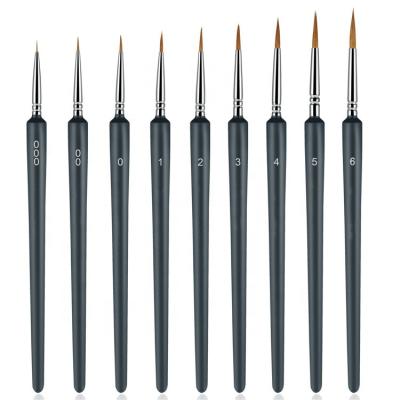 China Professional Artist Paint Brush 10 Pieces Pony Hair Artist Round Soft Paint Brushes Black Frosted Handle Detailing Brush For Miniature for sale