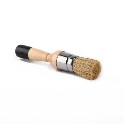 China Wholesale Round Chalk Paint Wax Brush Pure Pig Hair Wood Handle 2 Inch Bristle Hair Brush for sale