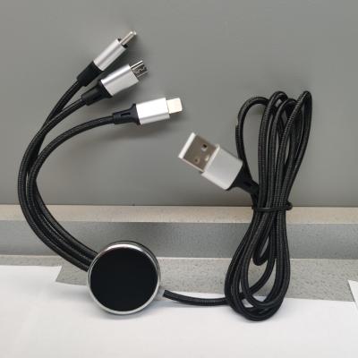 China New Multi Functional 3 in 1 LED Logo Charger Cable Light Up 4FT Charger Car Cable USB Charging Cable Compatible with Type C Android IOS for sale