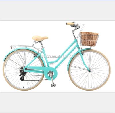 China Packing COOLKI 6 Speed ​​City Bike Steel Bike With Basket Carrier For Lady Bike Bicycle for sale