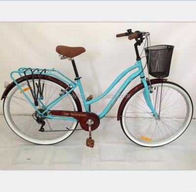 China COOLKI 6 Speed ​​Street City Bicycle Steel Bike With Basket Carrier For Lady Bike Bicycle for sale