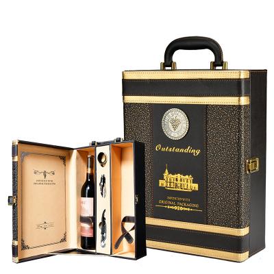 China Wholesale Custom Leather Wine Packaging Box New 2 Bottle Texture Recyclable Luxury Special Wine Gift Box With Bar Tools for sale