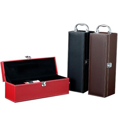 China Handmade Wholesale Wine Presentation Packaging Box Custom Printing One Bottle Luxury Leather Red Wine Storage Gift Box With Accessories for sale