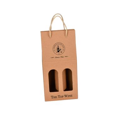 China Wholesale Cheap Wine Packing Logo 2 Bottle Red Wine Packaging Paper Carrier Recyclable Custom Gift Bag for sale