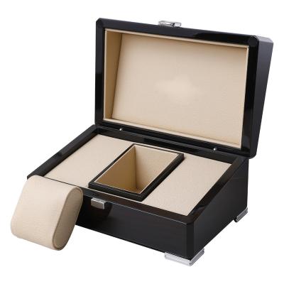 China Luxury Custom Logo Travel Wooden Watch Box Portable Personalized Wooden Black Watch Box Large for sale