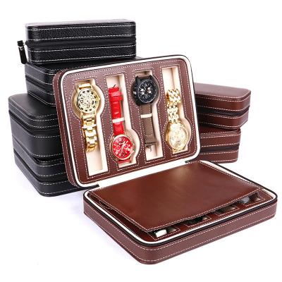 China Fashionable Custom Luxury Black Leather 8 Slot PU Watch Storage Display Bag for sale