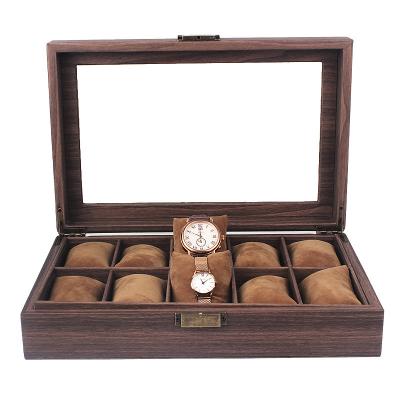 China Handmade Custom Logo Luxury 10 Slots Watch Gift Storage Box OEM Smart Leather Packaging Display Box With Brown Pillow for sale