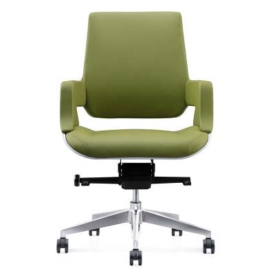 China High Quality (Height) PU Green Self Adjustable Leather Mid Back Frame Meeting Office Desk Chairs Wholesale In Office for sale