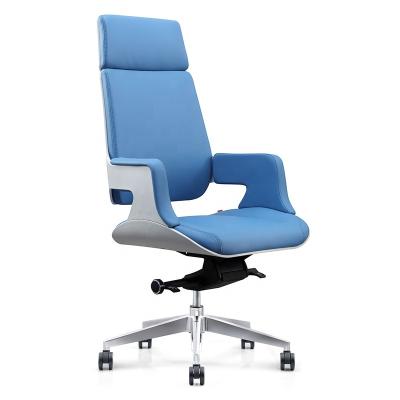 China Adjustable (height) wholesales factory price shell white mix pu blue leather executive conference office chair for sale