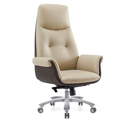 China Beige (Height) Adjustable Leather With 65 Gas Lift Office Descent Luxury Comfortable Swivel Chairs for sale