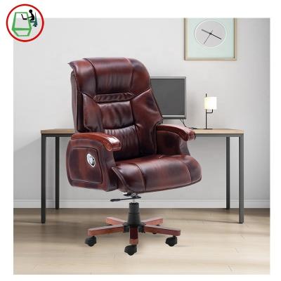 China Red Leather Upholstery Office Chairs (Height) Base Adjustable Strong Wooden Support Mechanism Red Leather Office Chairs for sale