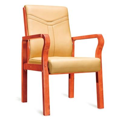 China Beige Leather Wooden Frame PU Structure Four Legs Meeting Room Conference Chair for sale